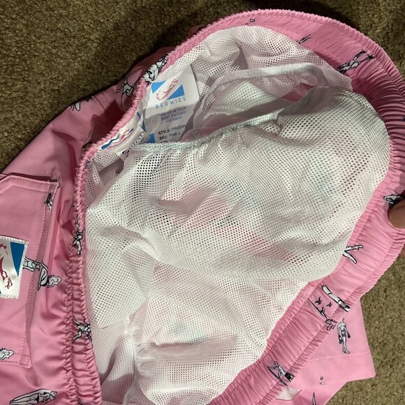 Bermies Men's 6" Stretch Swim Trunks Shorts Mesh Lined Beach Pink NWT Large - Picture 6 of 6